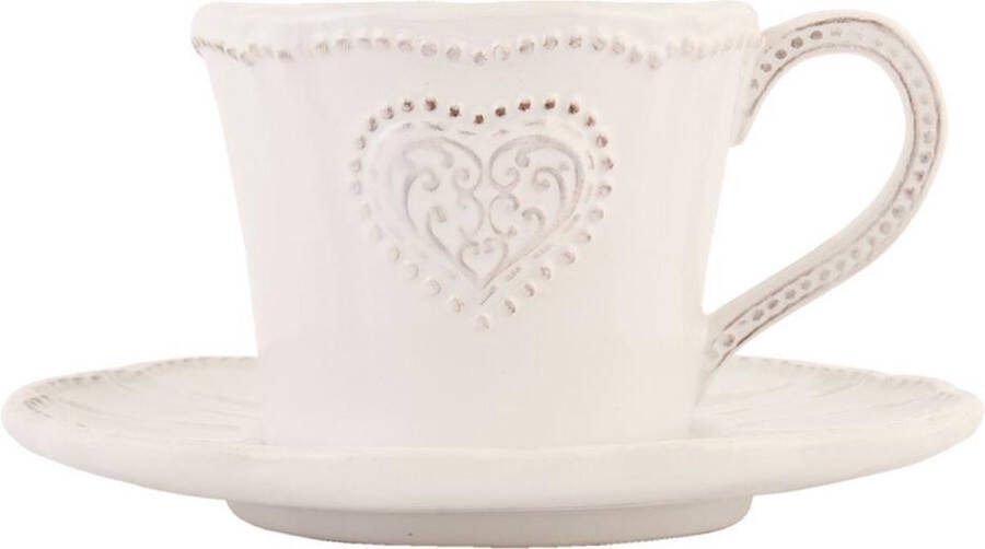 Clayre & Eef Kop en schotel 220 ml Beige Keramiek Rond Hart Servies