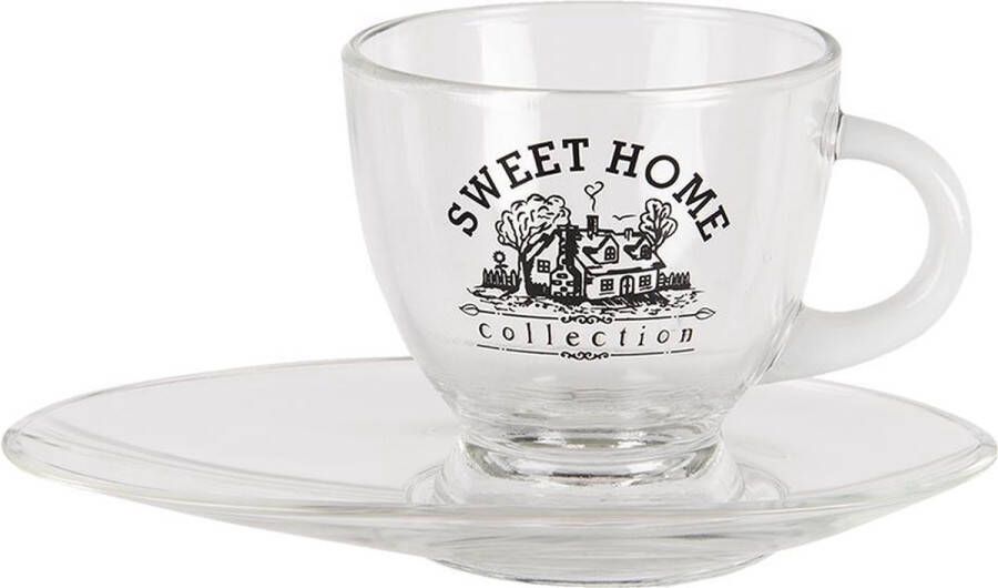 Clayre & Eef Kop en schotel 230 ml Glas Sweet Home Servies Cadeau voor haar Cappuccino