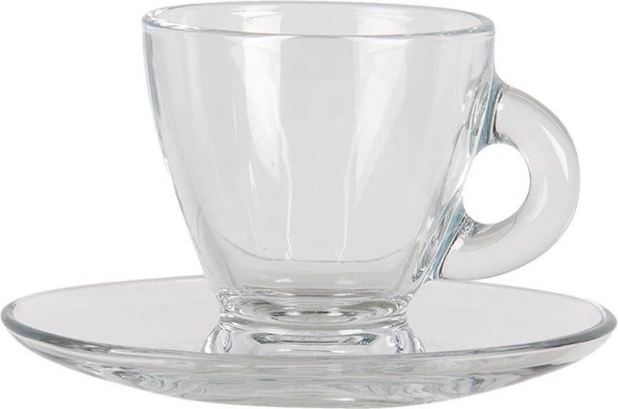 Clayre & Eef Kop en schotel 85 ml Glas Servies Cadeau voor haar Cappuccino