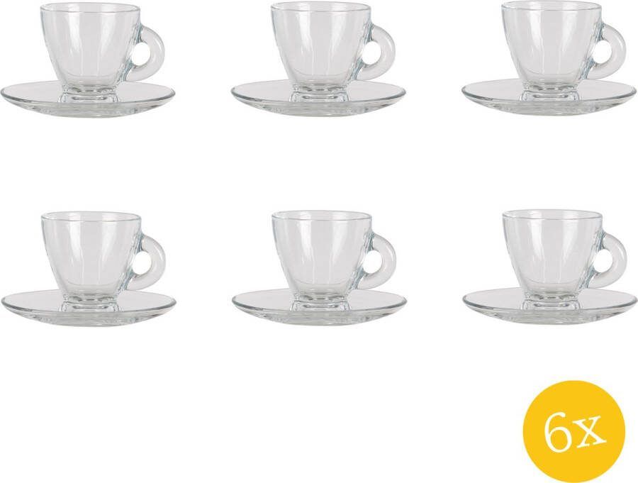 Clayre & Eef Kop en schotel set van 6 stuks schotel 85 ml Glas Servies