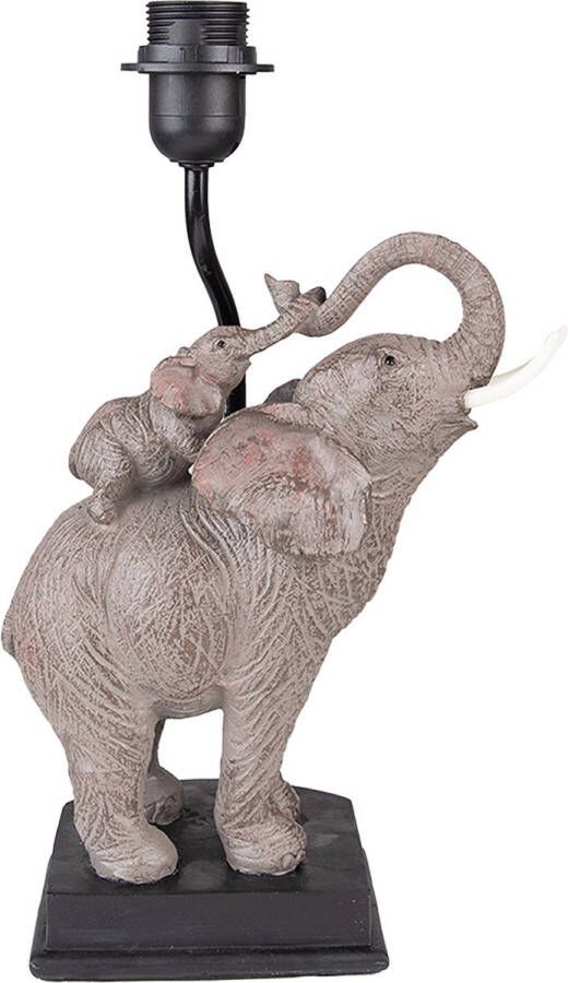 Clayre & Eef Lampenvoet Olifant 21x14x36 cm Grijs Bruin Kunststof Lampvoet Grijs Lampvoet