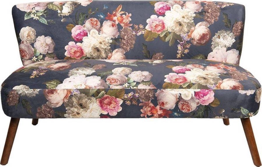 Clayre & Eef Loungebank (2-zits) 50346 132*63*76 cm Wit Grijs Roze Hout velvet Rechthoek Bloemen Zitbank Sofabank