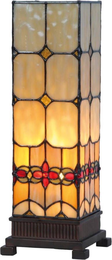 Clayre & Eef LumiLamp Tiffany Tafellamp 12.5*35 cm E14 max 1*40W Meerkleurig Glas in lood Art Deco Rechthoek Tiffany Bureaulamp Tiffany Lampen Tiffany BureaulampTiffany Lampen