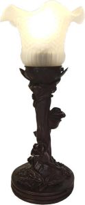 Clayre & Eef LumiLamp Tiffany Tafellamp Ø 12*31 cm E14 max 1*25W Wit Kunststof Glas Tiffany Bureaulamp Tiffany Lampen