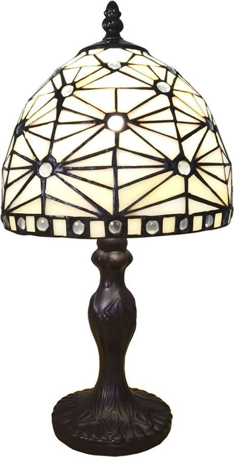 Clayre & Eef LumiLamp Tiffany Tafellamp Ø 18*33 cm E14 max 1*25W Beige Kunststof Glas Tiffany Bureaulamp Tiffany Lampen