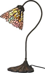 Clayre & Eef Lumilamp Tiffany Tafellamp Ø 20x51 Cm Roze Beige Metaal Glas Tiffany Bureaulamp Tiffany Lampen Roze Tiffany Bureaulamp