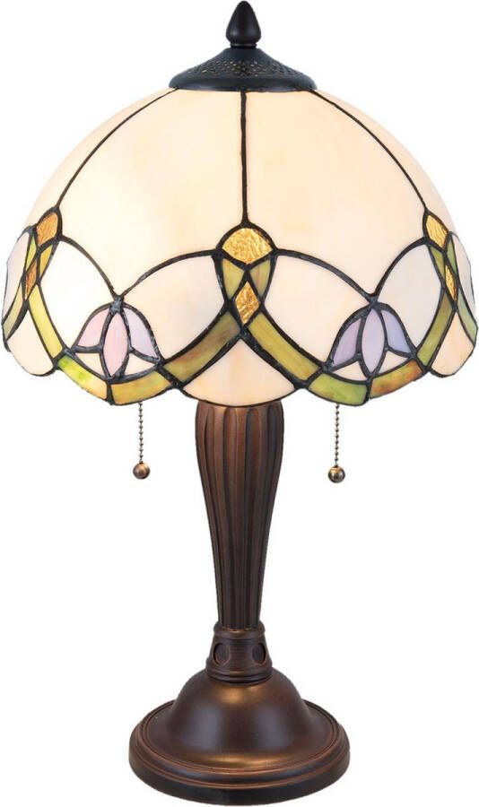 Clayre & Eef LumiLamp Tiffany Tafellamp Ø 30*50 cm E27 max 2*40W Meerkleurig Glas in lood Tiffany Bureaulamp Tiffany Lampen