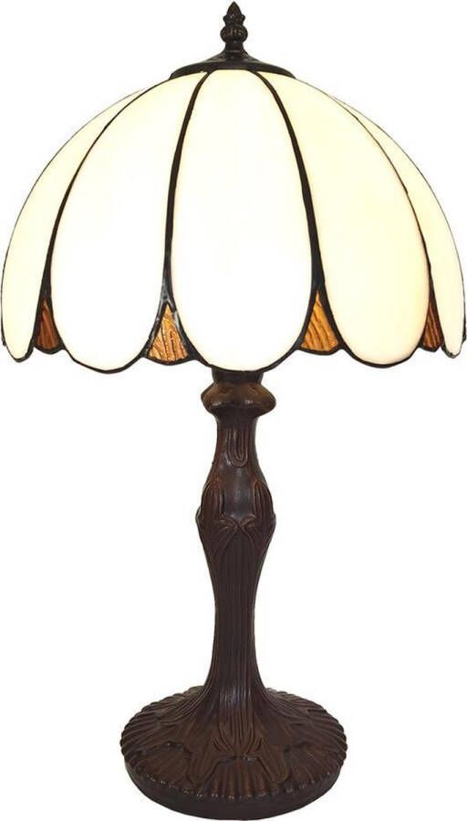 Clayre & Eef LumiLamp Tiffany Tafellamp Ø 31*43 cm E27 max 1*40W Wit Kunststof Glas Tiffany Bureaulamp Tiffany Lampen