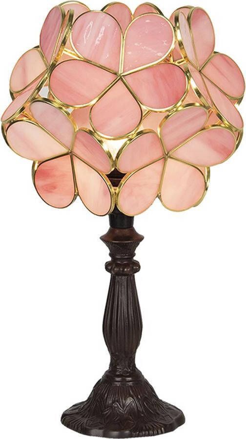 Clayre & Eef LumiLamp Tiffany Tafellamp 5LL-6065 43 cm Roze Glas in lood Tiffany BureaulampTiffany Lampen