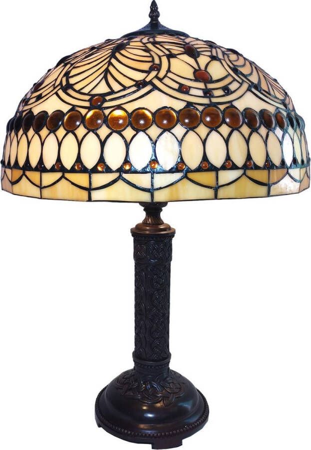 Clayre & Eef LumiLamp Tiffany Tafellamp Ø 46*61 cm Meerkleurig Glas in lood Art Deco Tiffany Bureaulamp Tiffany Lampen Tiffany BureaulampTiffany Lampen