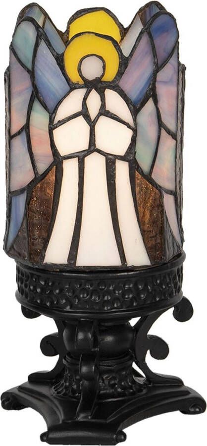 Clayre & Eef LumiLamp Tiffany Tafellamp Engel Ø 13*25 cm Meerkleurig Glas in lood Tiffany Bureaulamp Tiffany Lampen Tiffany BureaulampTiffany Lampen