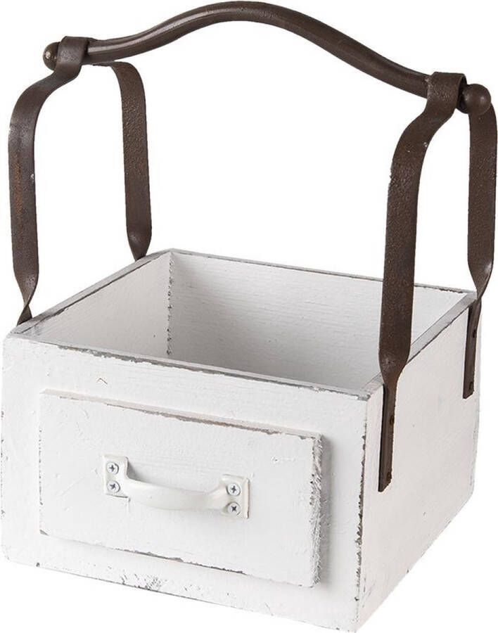Clayre & Eef Witte Mand van hout 24*19*28 cm 6H1915W