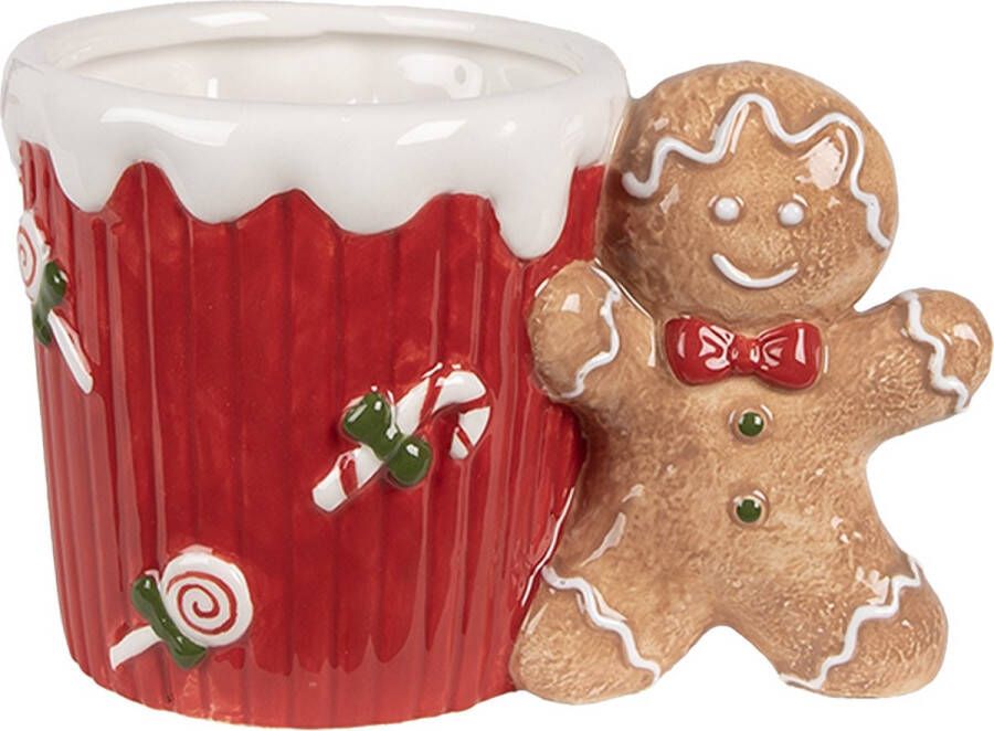 Clayre & Eef Mok Gingerbread man 350 ml Rood Bruin Keramiek Drinkbeker Rood Drinkbeker