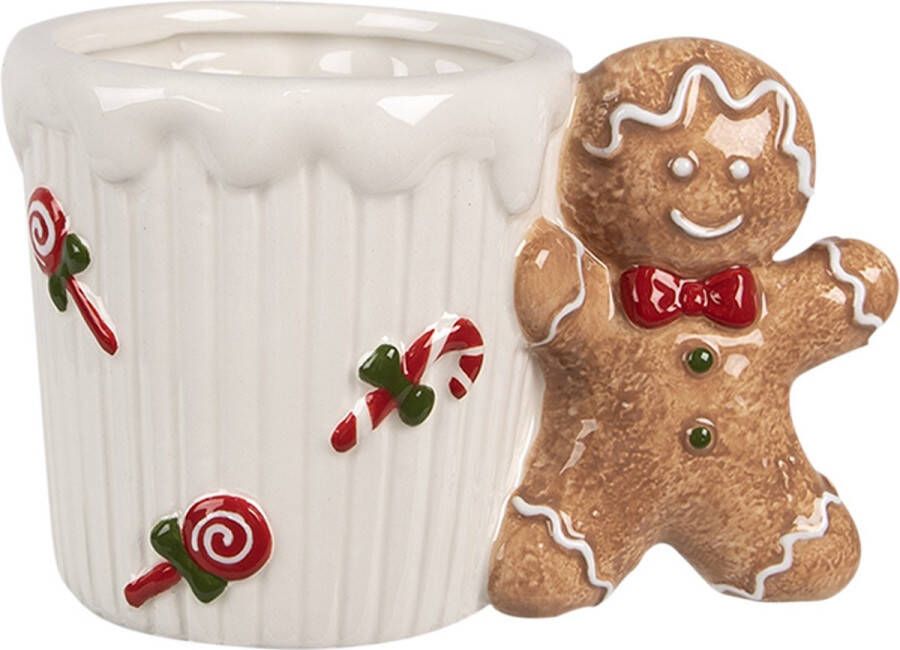 Clayre & Eef Mok Gingerbread man 350 ml Wit Bruin Keramiek Drinkbeker Wit Drinkbeker