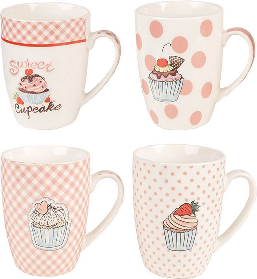 Clayre & Eef Mok Set van 4 300 ml Roze Porselein Cupcake Roze