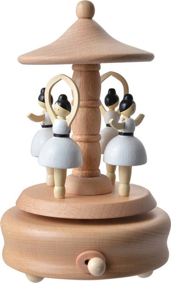 Clayre & Eef Muziekdoos Draaimolen Ø 11x17 cm Beige Hout