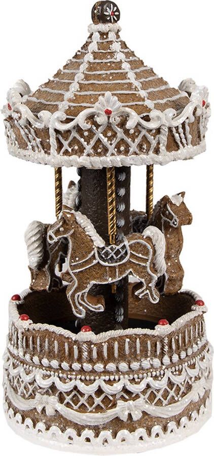 Clayre & Eef Muziekdoos Draaimolen 22 cm Bruin Polyresin Kerstdecoratie