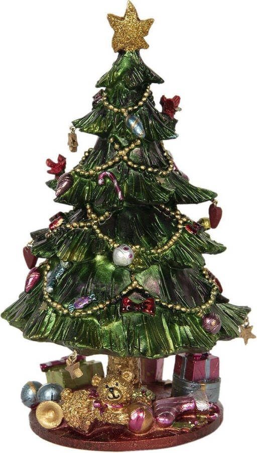 Clayre & Eef Muziekdoos Kerstboom Ø 14x23 cm Groen Polyresin Kerstdecoratie Beeld