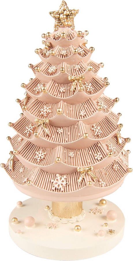 Clayre & Eef Muziekdoos Kerstboom 20 cm Roze Kunststof Kerstdecoratie Beeld Decoratief Figuur Decoratieve Accessoires