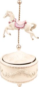 Clayre & Eef Muziekdoos Paard 22 cm Wit Roze Kunststof Kerstdecoratie Beeld Decoratief Figuur Decoratieve Accessoires