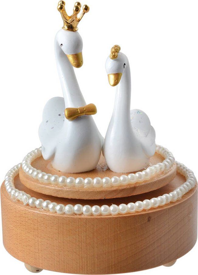 Clayre & Eef Muziekdoos Zwaan Ø 11x15 cm Beige Hout