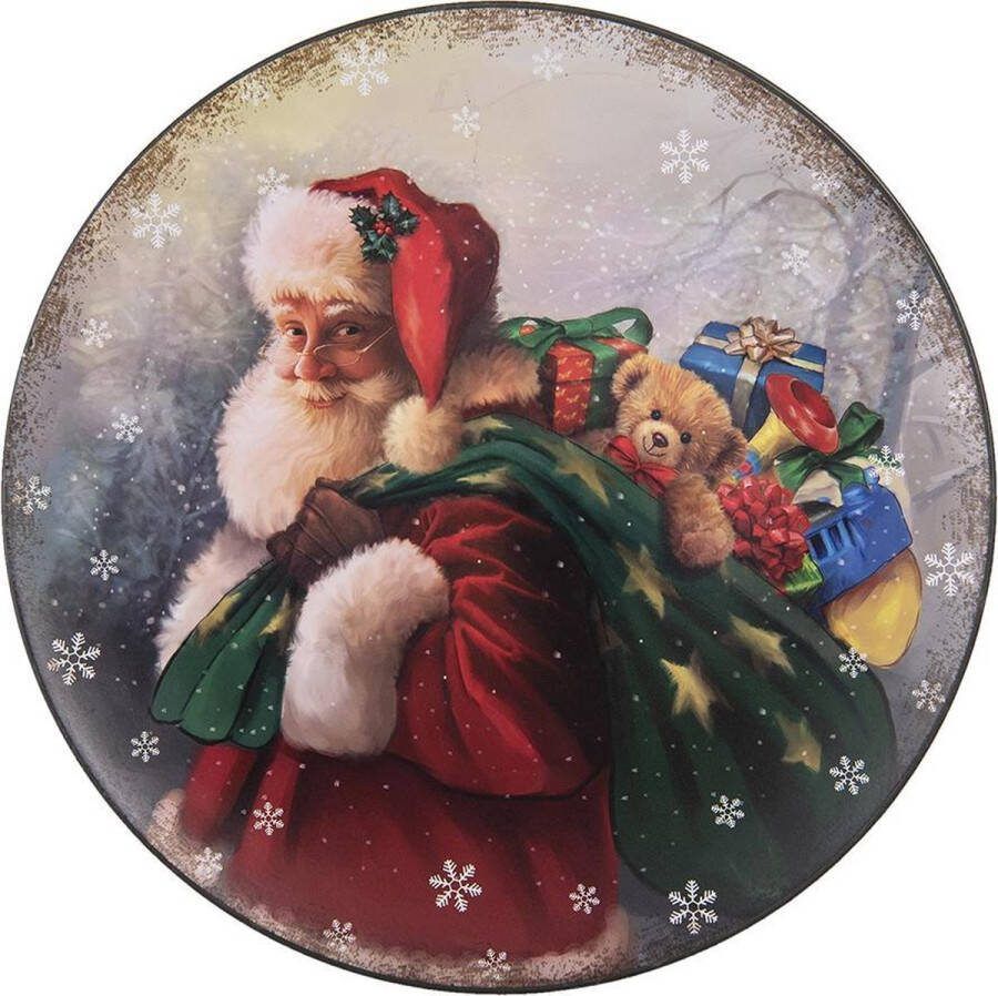Clayre & Eef Onderbord Ø 33 cm Rood Kunststof Rond Kerstman Kerstbord Rood Kerstbord