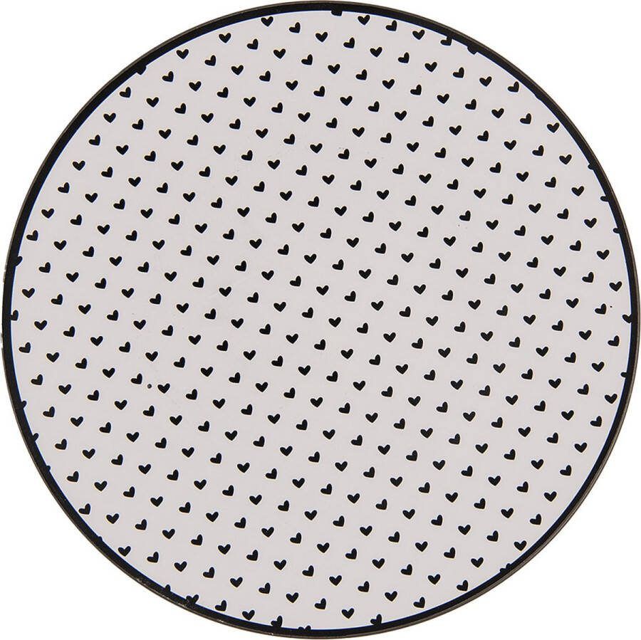 Clayre & Eef Onderbord Ø 33 cm Wit Zwart Kunststof Hartjes Wit