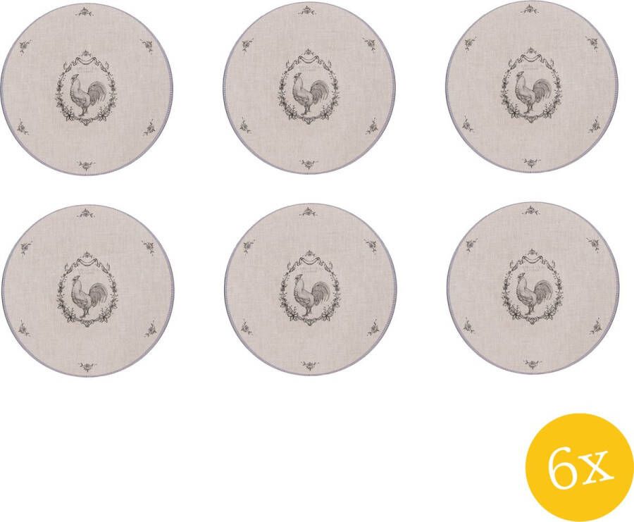 Clayre & Eef Onderbord set van 6 stuks Ø 33 cm Beige Kunststof Haan
