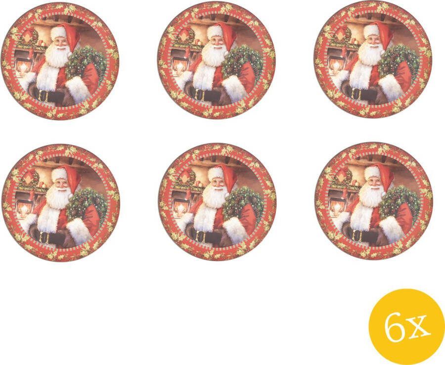 Clayre & Eef Onderbord set van 6 stuks Ø 33 cm Rood Groen Kunststof Kerstman Kerstbord