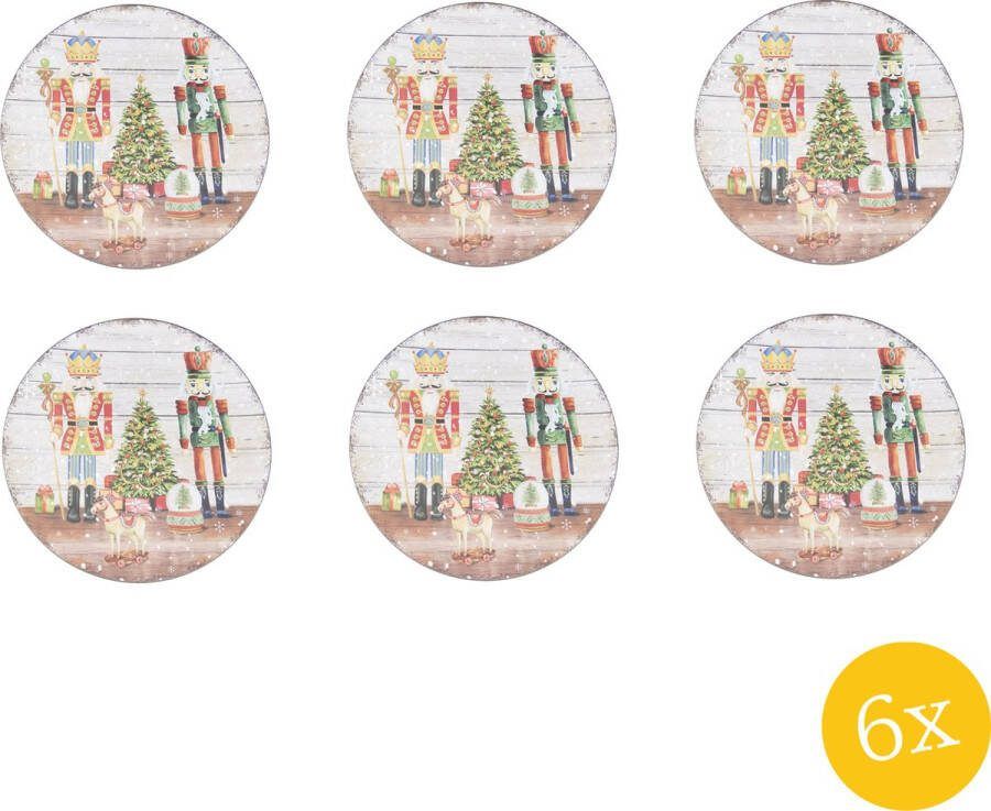 Clayre & Eef Onderbord set van 6 stuks Ø 40 cm Rood Groen Kunststof Notenkrakers Kerstbord
