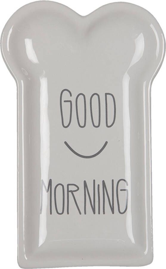 Clayre & Eef Ontbijtbord 10x17 cm Wit Keramiek Good morning Bord Eetbord Klein bord