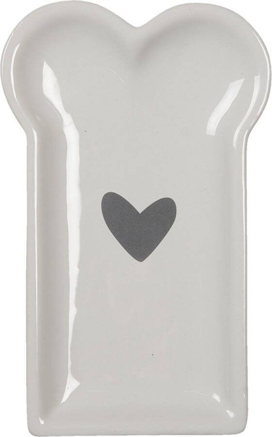 Clayre & Eef Ontbijtbord 10x17 cm Wit Zwart Keramiek Hart Bord