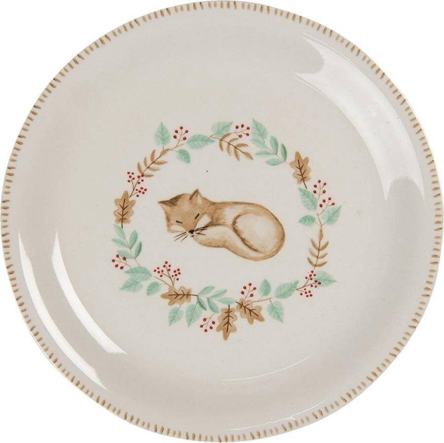 Clayre & Eef Servies Ontbijtbord FXDP Ø 20 cm Beige Keramiek Rond Vos