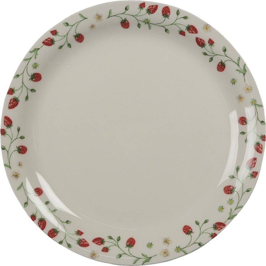 Clayre & Eef Ontbijtbord Ø 20 cm Beige Rood Keramiek Rond Aardbeien Bord
