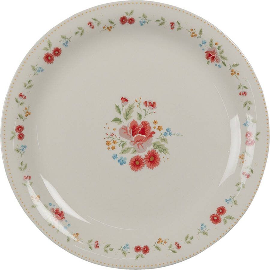 Clayre & Eef Ontbijtbord Ø 20 cm Beige Roze Keramiek Rond Rozen Bord
