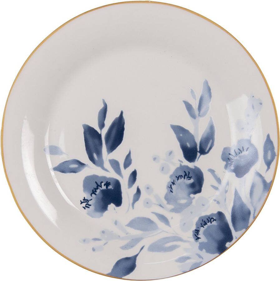 Clayre & Eef Ontbijtbord Ø 20 cm Blauw Beige Keramiek Rond Bloemen Bord Blauw Bord
