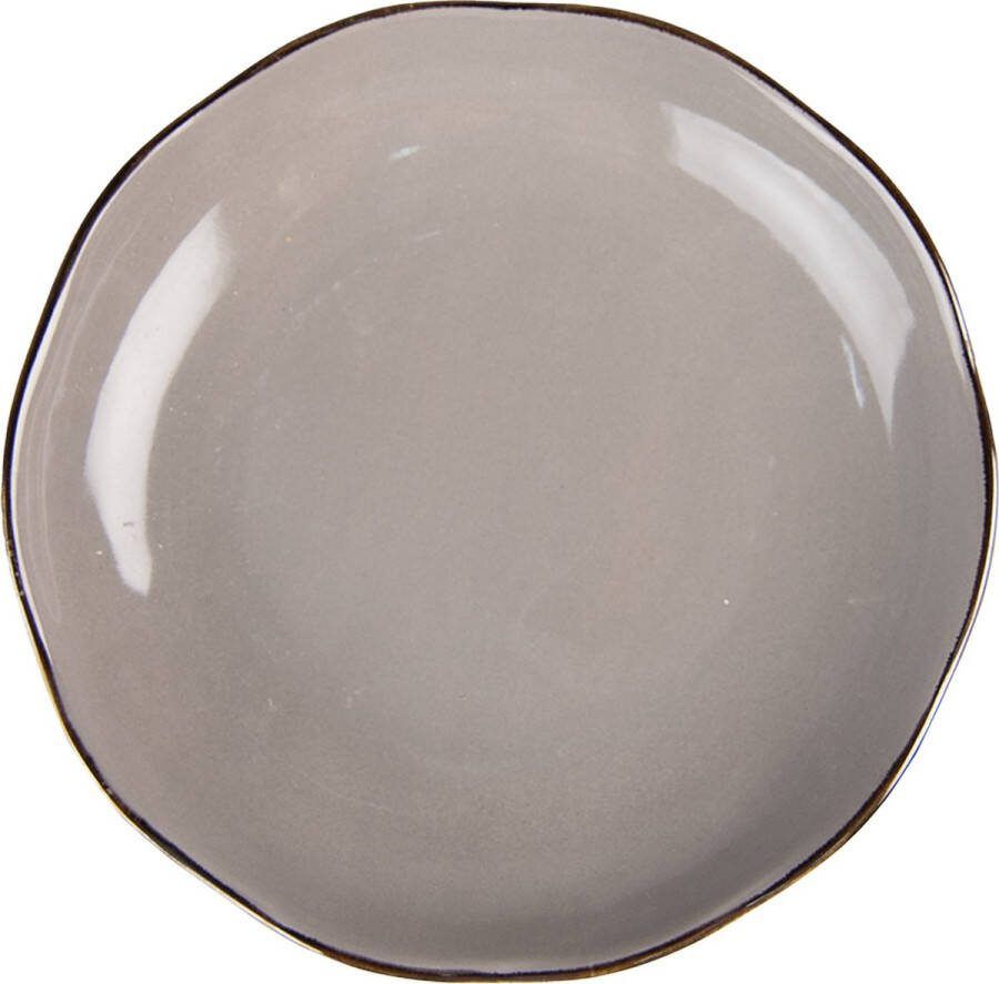 Clayre & Eef Ontbijtbord Ø 20 cm Grijs Keramiek Rond Bord Grijs Bord