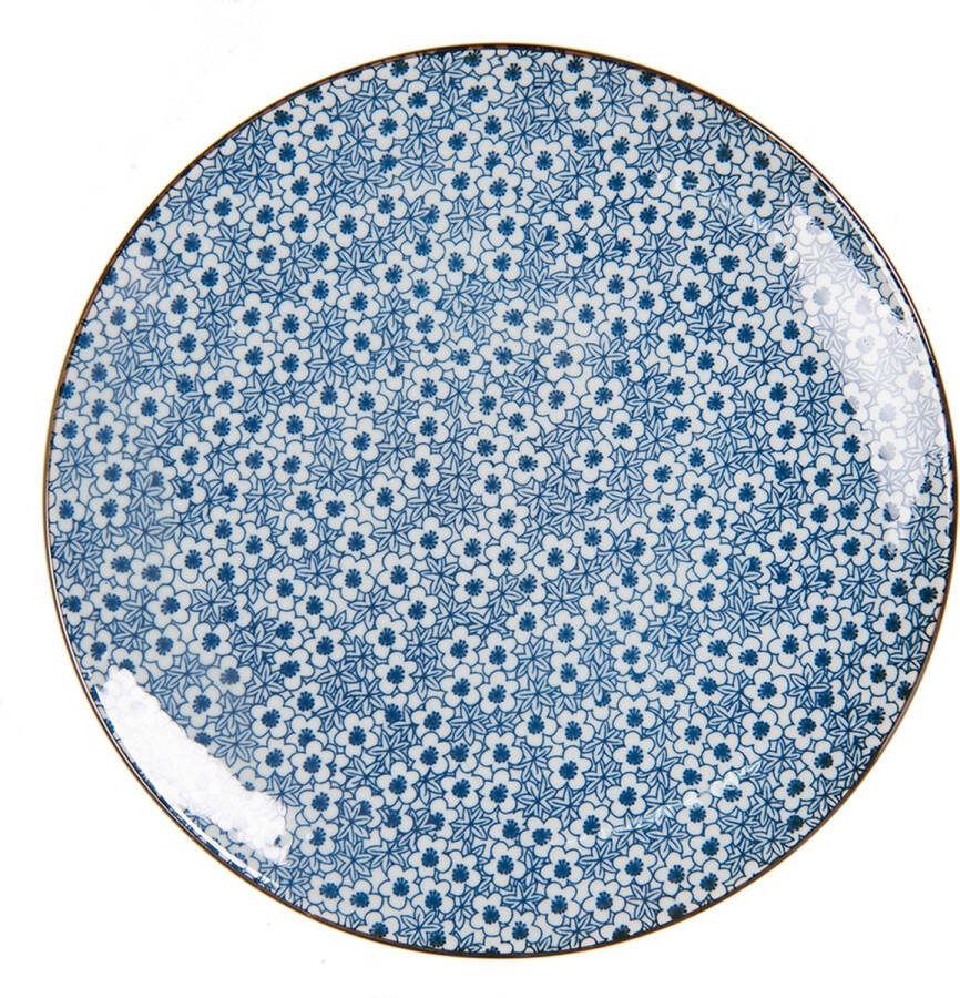 Clayre & Eef Ontbijtbord Ø 21 cm Blauw Keramiek Rond Bloemen Bord