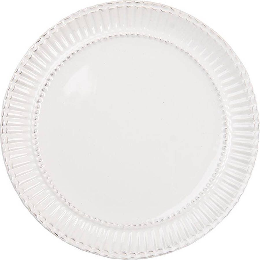 Clayre & Eef Ontbijtbord Ø 21 cm Wit Dolomiet Rond Bord