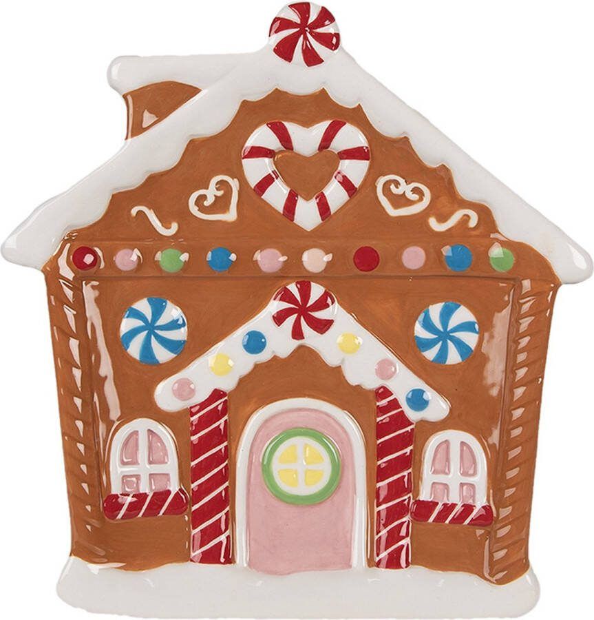 Clayre & Eef Ontbijtbord Gingerbread house 20x21x2 cm Bruin Keramiek Kerstdecoratie