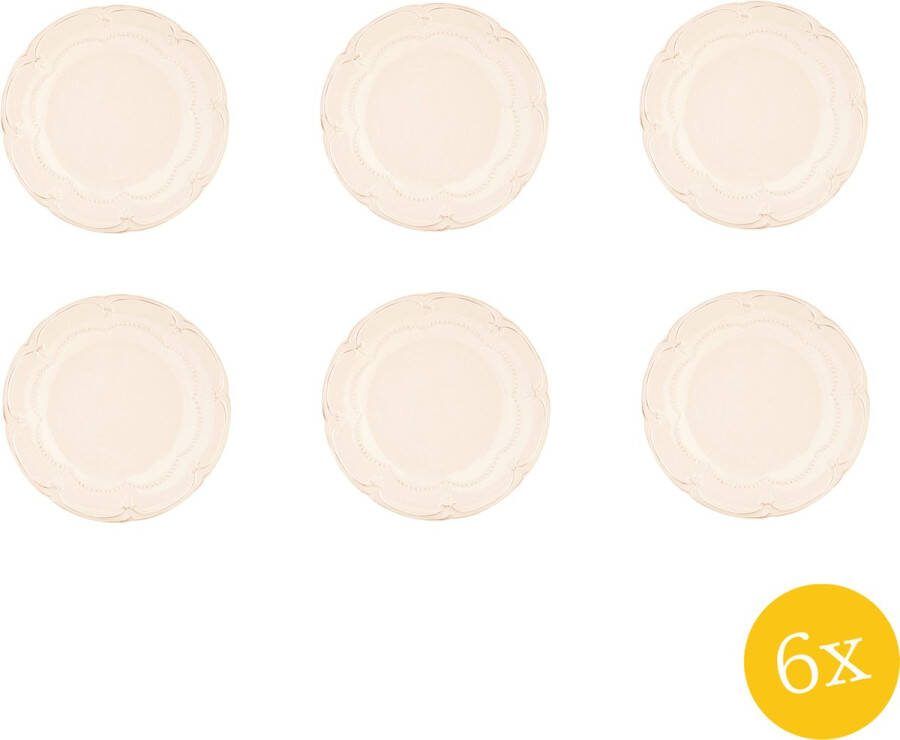 Clayre & Eef Ontbijtbord set van 6 stuks Ø 21 cm Beige Keramiek Rond Bord