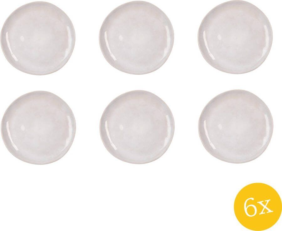 Clayre & Eef Ontbijtbord set van 6 stuks Ø 22 cm Beige Keramiek Rond Bord