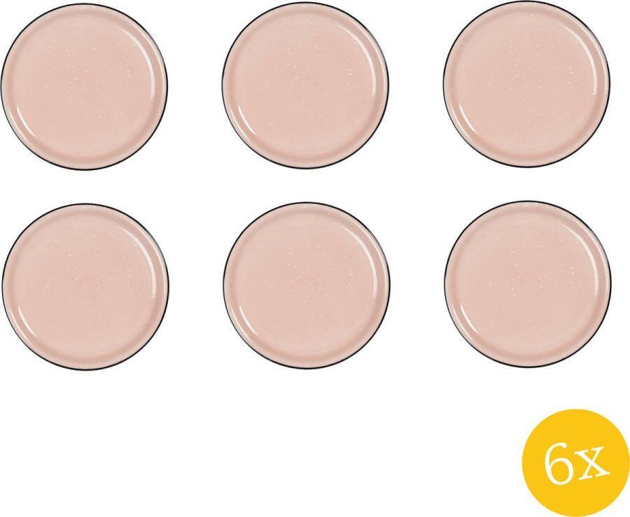 Clayre & Eef Ontbijtbord set van 6 stuks Ø 22 cm Roze Keramiek Rond Bord