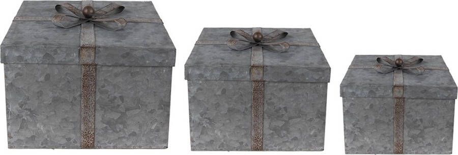 Clayre & Eef Opbergdoos 24x24x18 cm Grijs Metaal Vierkant Opbergbox Grijs Opbergbox