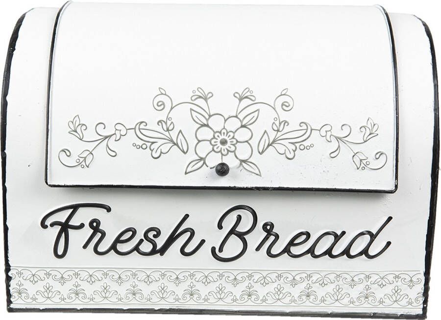 Clayre & Eef Opbergdoos 30x20x20 cm Wit Bruin Metaal Bloemen Fresh Bread Opbergbox Wit Opbergbox