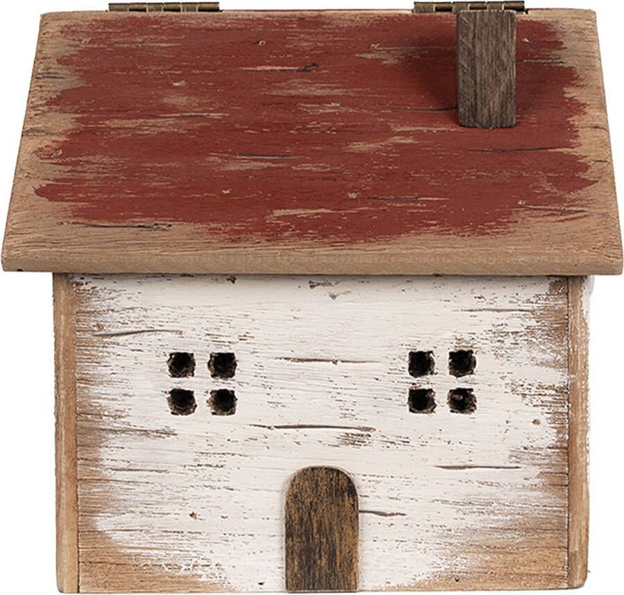 Clayre & Eef Opbergdoos Huis 24 cm Wit Rood Hout Opbergbox Wit Opbergbox