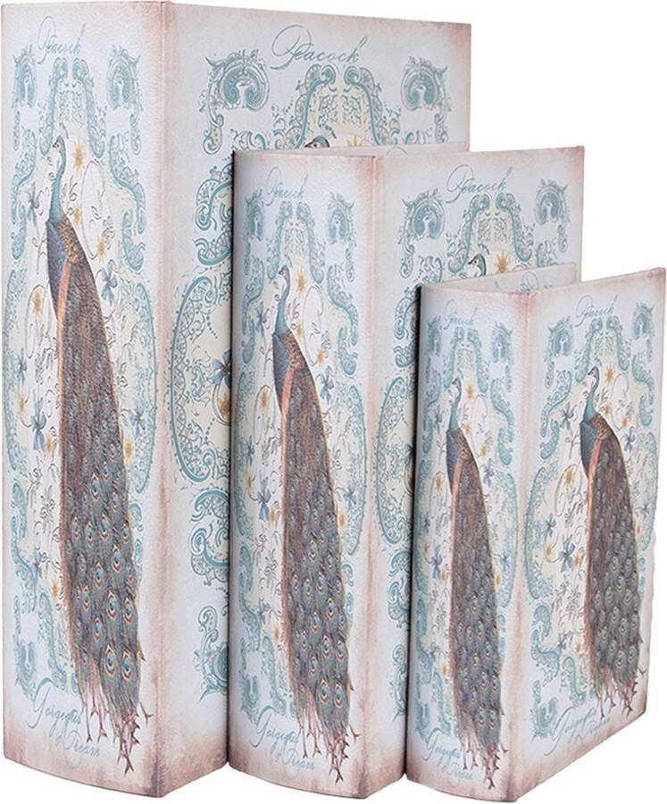 Clayre & Eef Opbergdoos Set van 3 Boeken 27 22 17 cm Blauw Hout