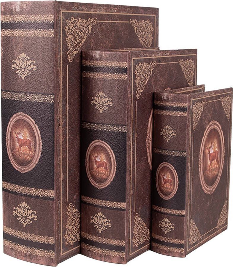 Clayre & Eef Opbergdoos Set van 3 Boeken 27 22 17 cm Bruin Hout