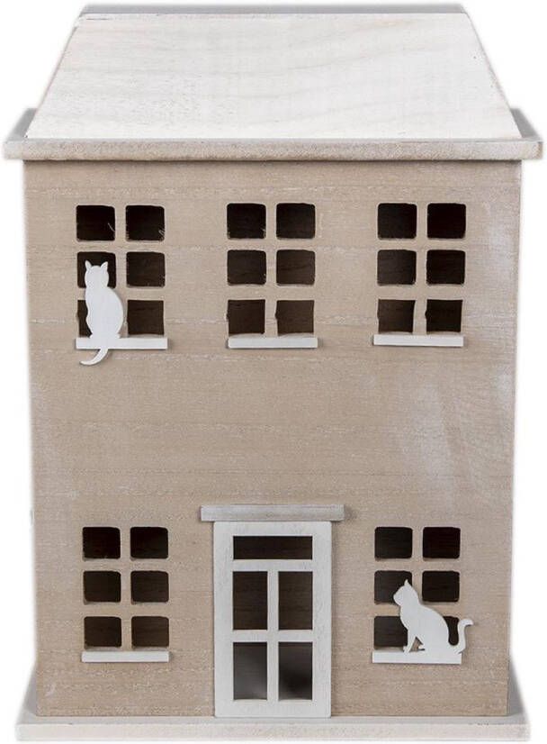 Clayre & Eef Opbergdoosje Huis 27x12x39 cm Bruin Hout Katten Opbergkist Bruin Opbergkist
