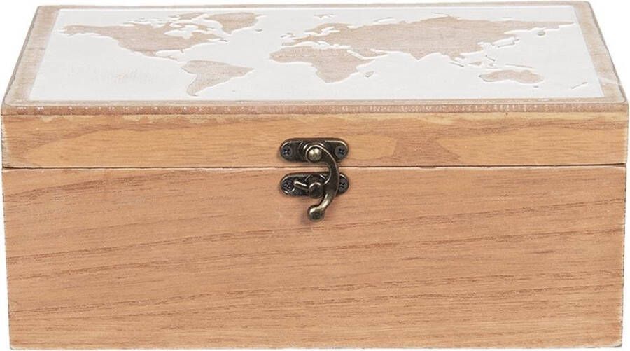 Clayre & Eef Opbergkist 24x16x10 cm Bruin Hout Rechthoek Wereldkaart Speelgoedkist